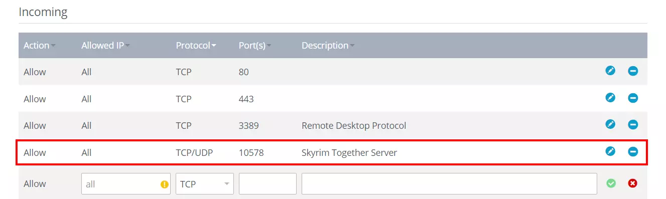 Skyrim Together server: abrir puertos desde el IONOS Cloud Panel