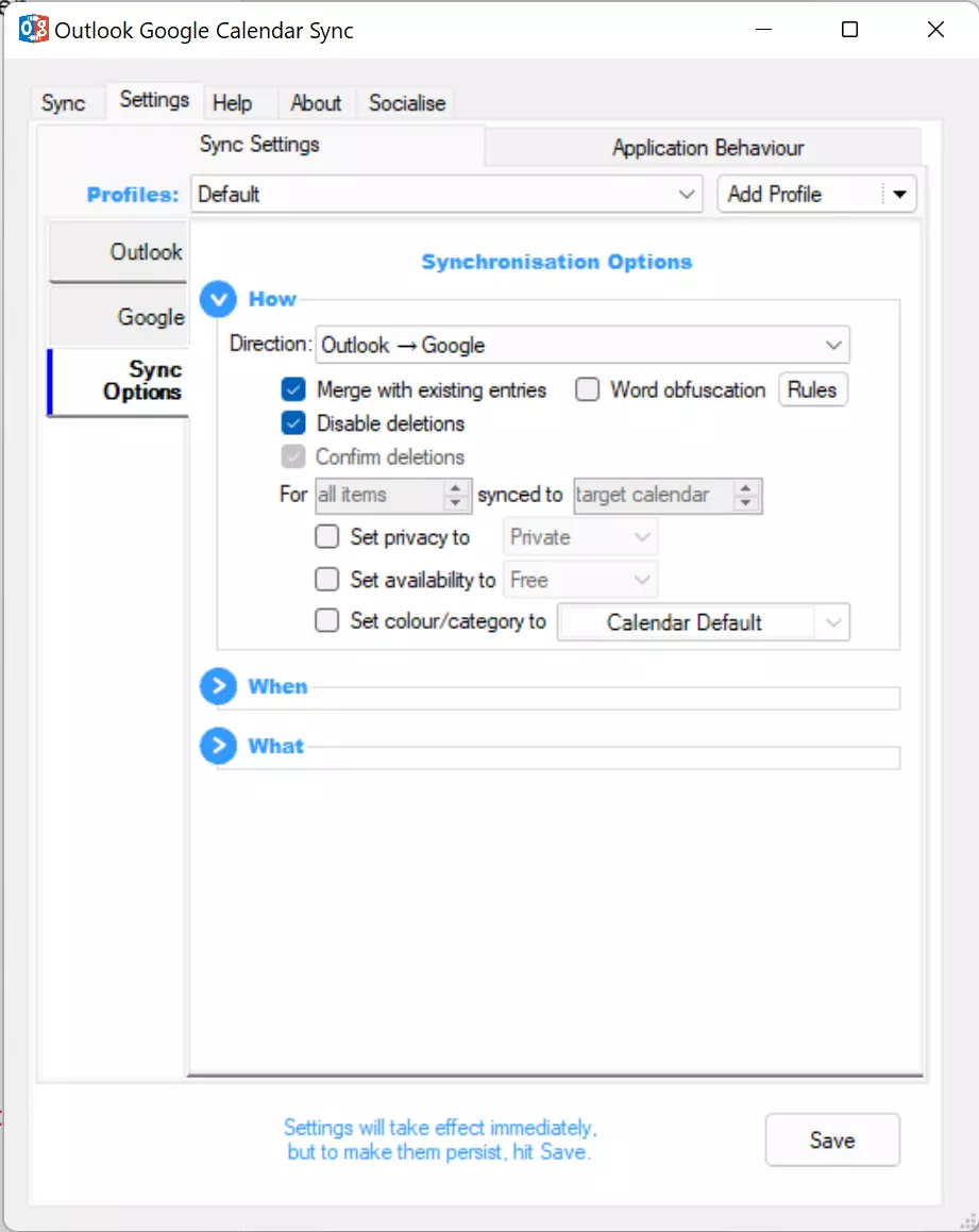 Outlook Google Calendar Sync: opciones de sincronización