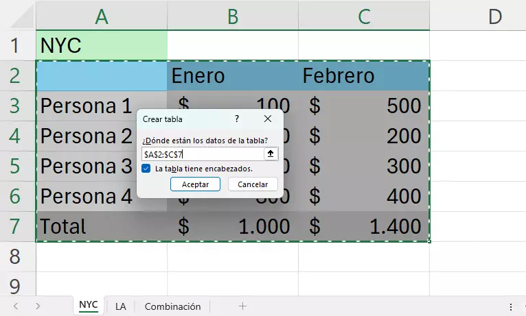 Abrir el Power-Query-Editor haciendo clic en “Datos” y “De una tabla o rango”