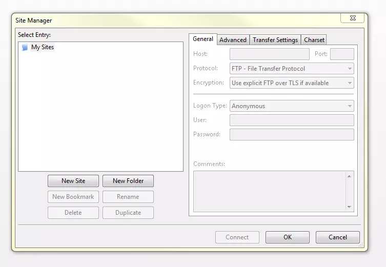 Site Manager de FileZilla