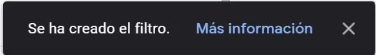 Confirmación de la creación de un filtro