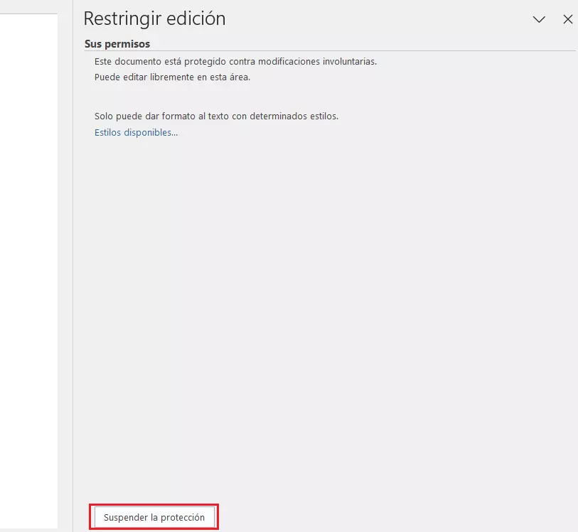 Suspender la protección de Word