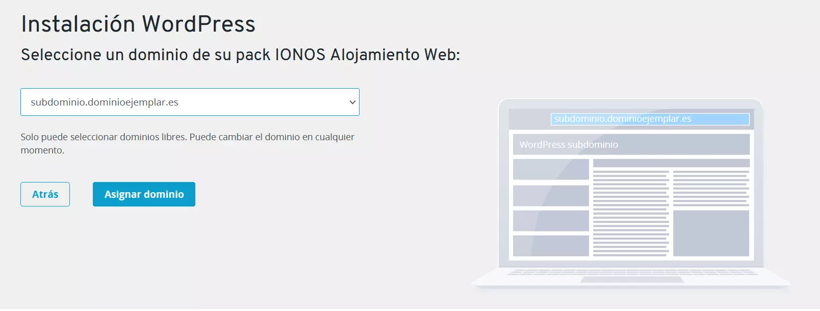 Instalación de WordPress en un subdominio en IONOS Cloud Panel