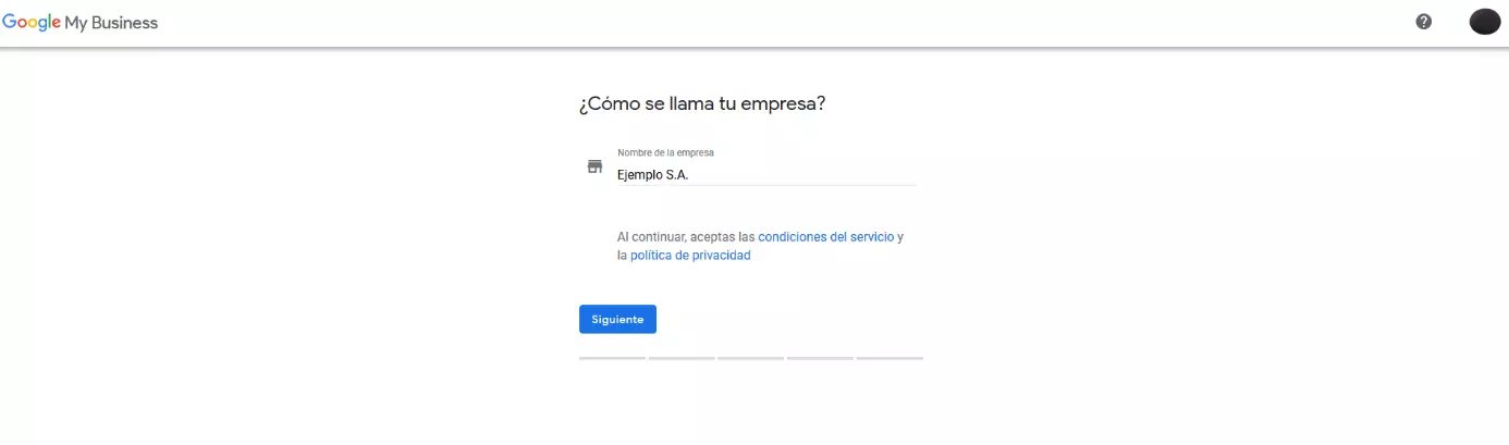 Google My Business: selección del nombre de la empresa