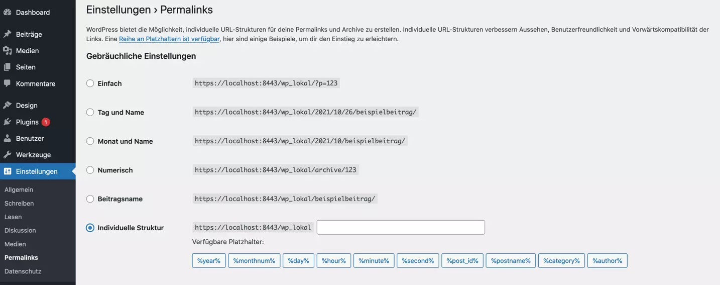 Configuración de permalinks en el panel de control de WordPress