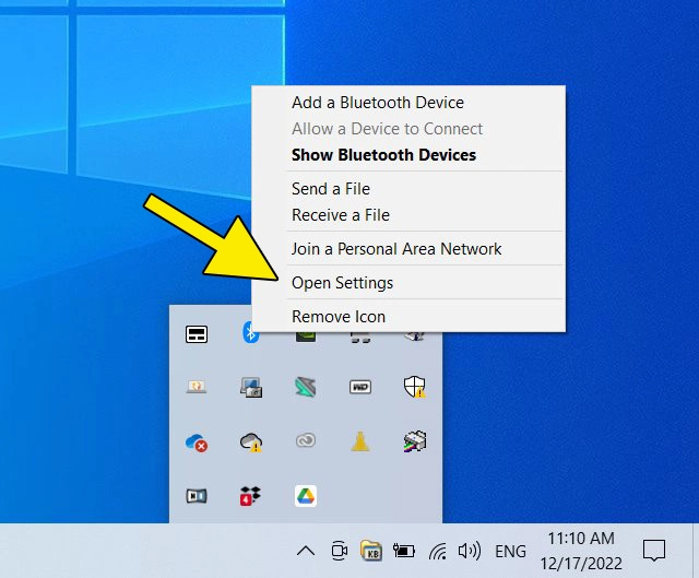 Captura de pantalla de Windows 10: “Abrir configuración” en el menú