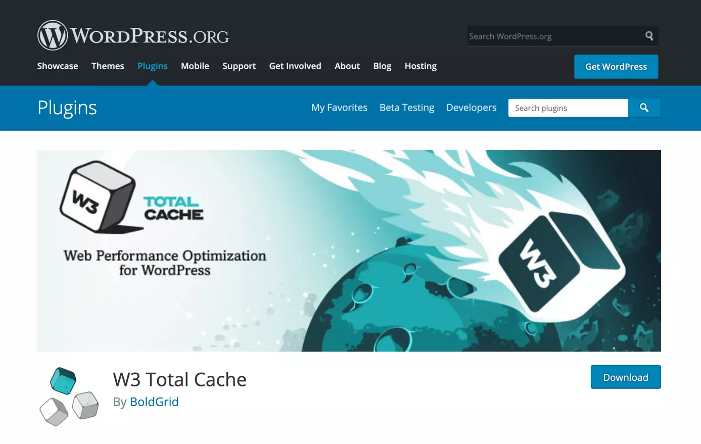 Plugin de cache para WordPress W3 Total Cache, no WordPress.org