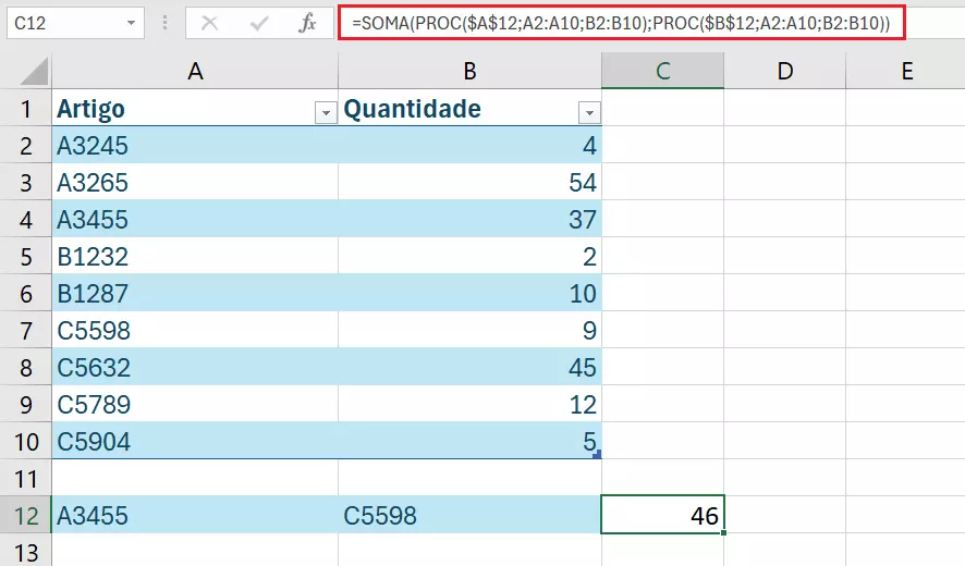 Função PROC do Excel combinada à função SOMA