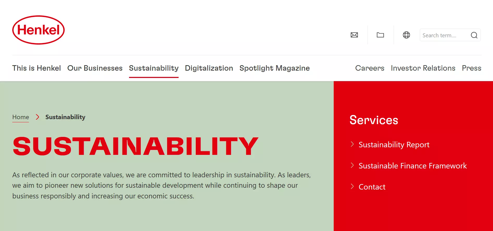 Site da Henkel dedicado ao tema sustentabilidade