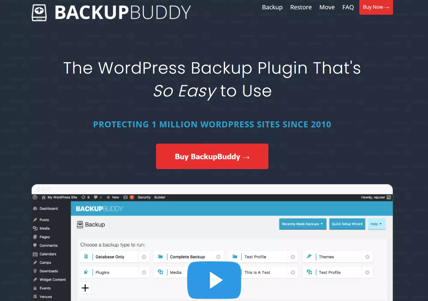 Captura de tela do site BackupBuddy