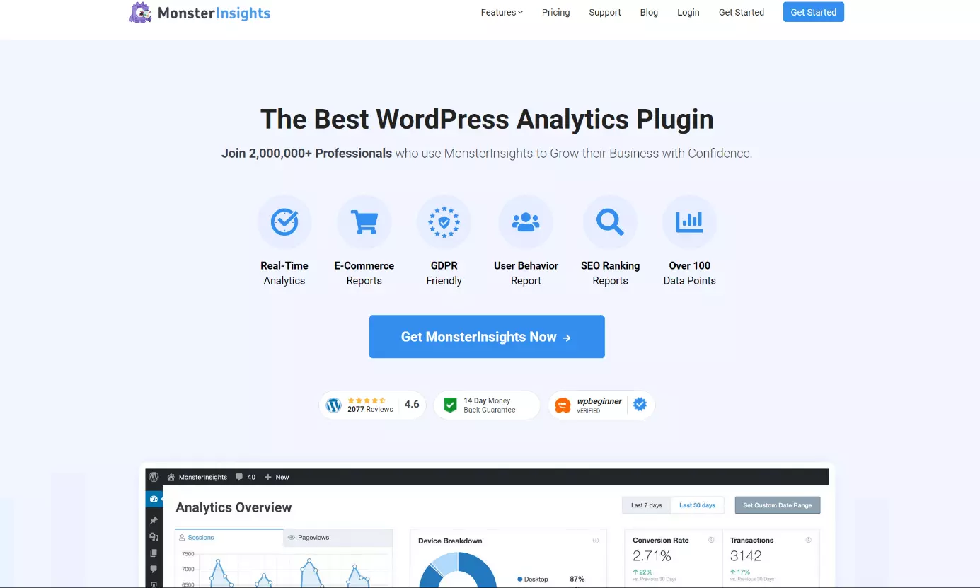 Site do plugin para WordPress MonsterInsight