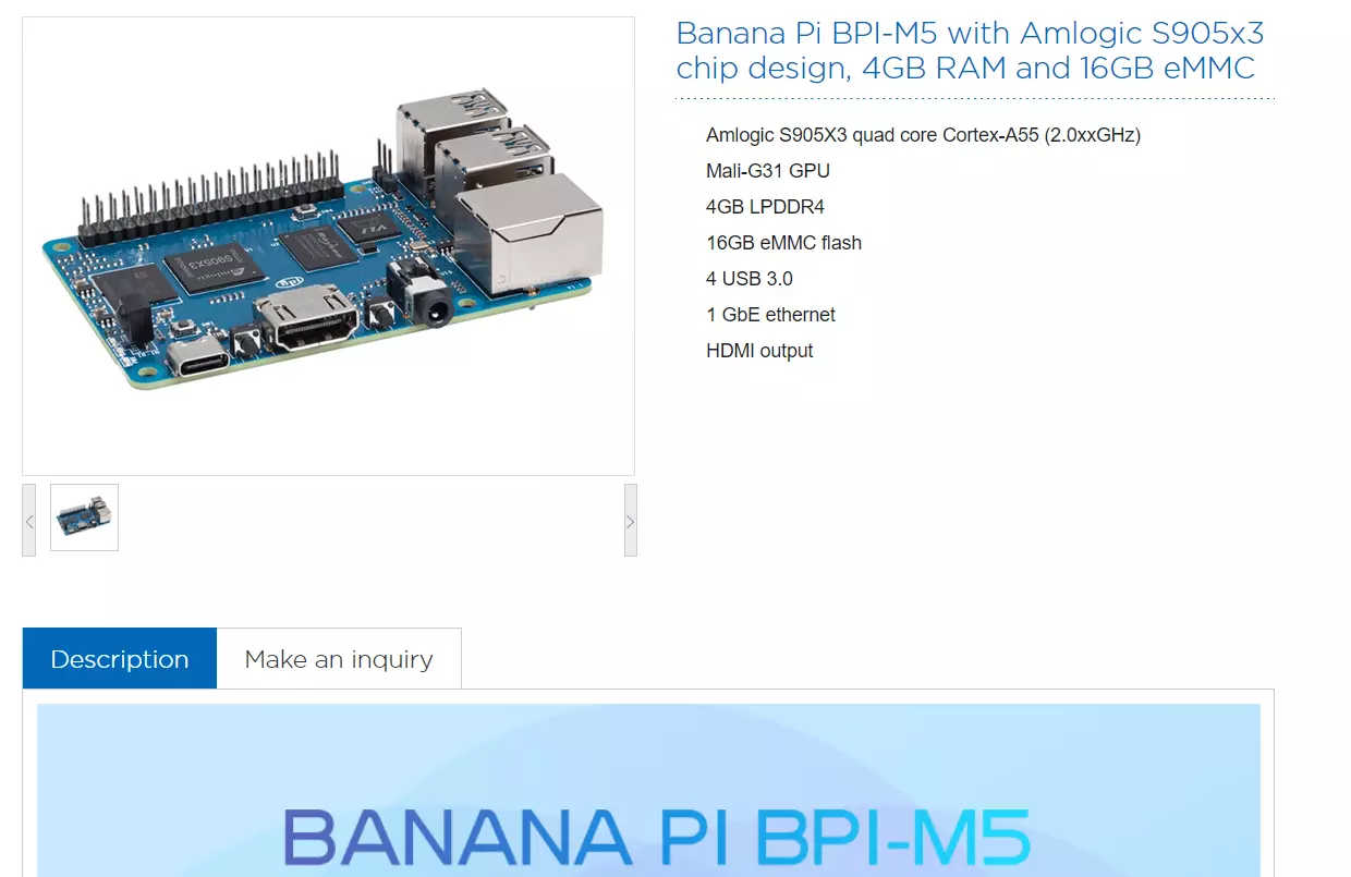 Captura de tela do site oficial do Banana Pi M5