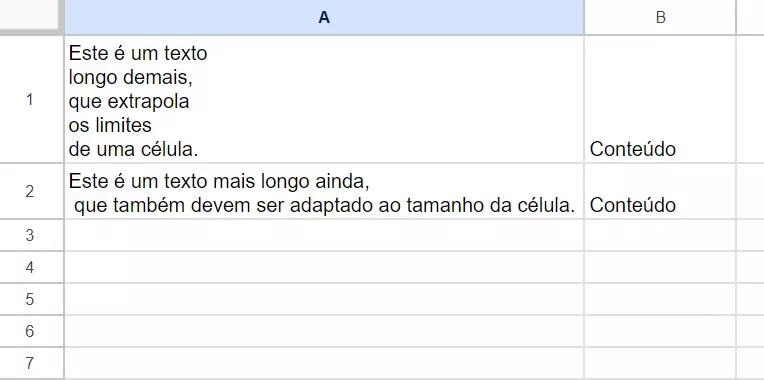 Captura de tela mostra quebra de linha manual que resultou em uma planilha desorganizada