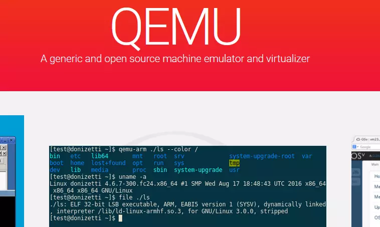 Captura de tela do site do hipervisor QEMU, alternativa de código aberto ao Xen