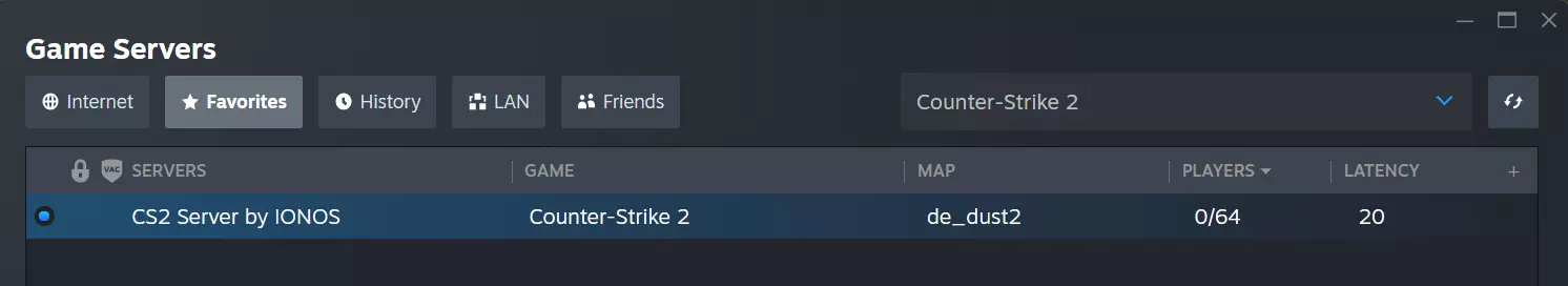 Navegador de servidores do CS2: Favoritos