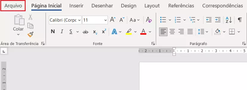 Menu do Word com a aba Arquivo