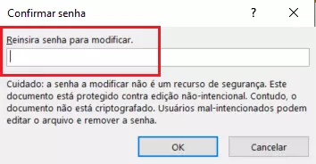 Confirmar senha para habilitar Somente Leitura no Excel