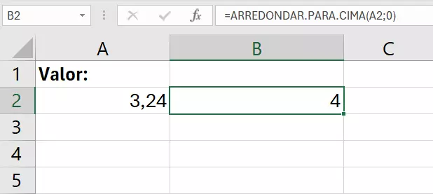 Fórmula arredondar para cima do Excel configura a exibição de zero dígitos após a vírgula