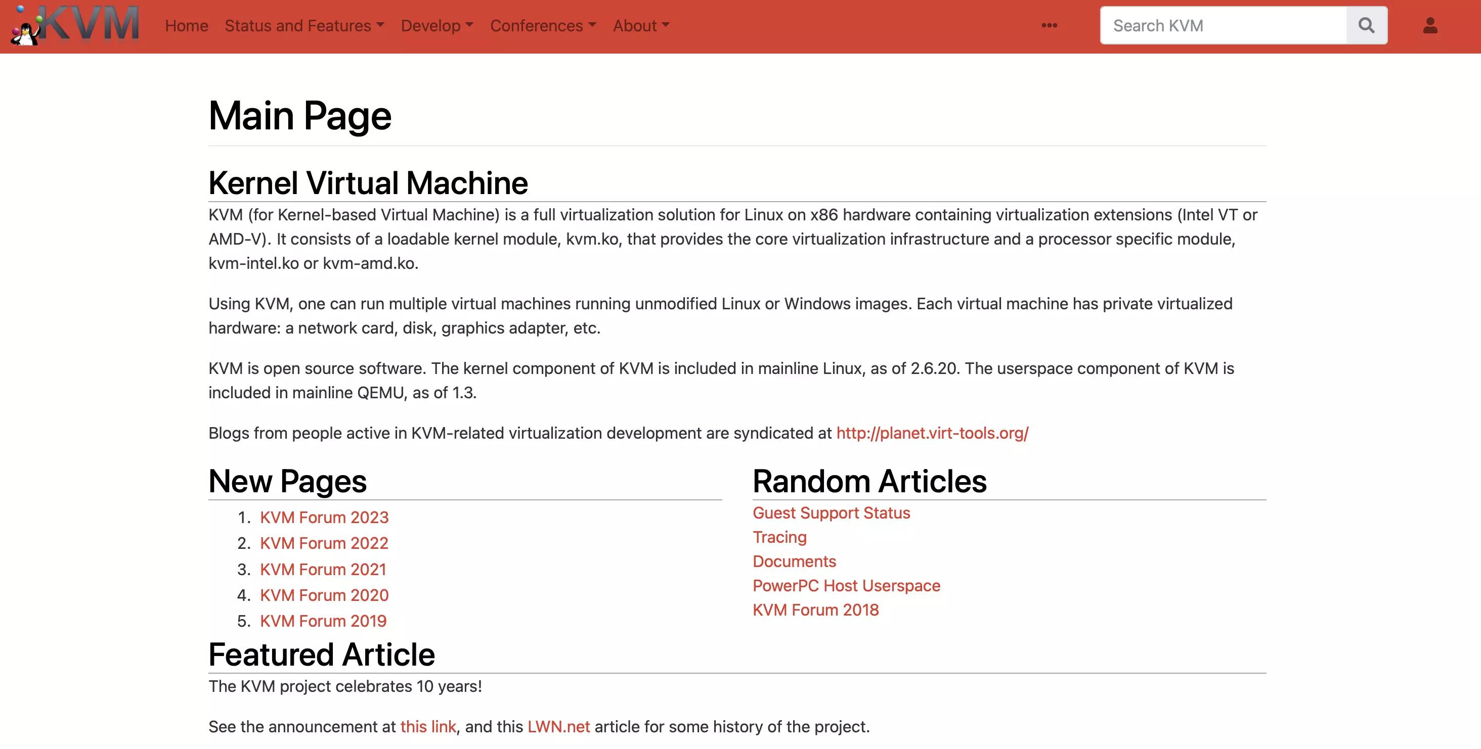 Captura de tela do software de virtualização KVM