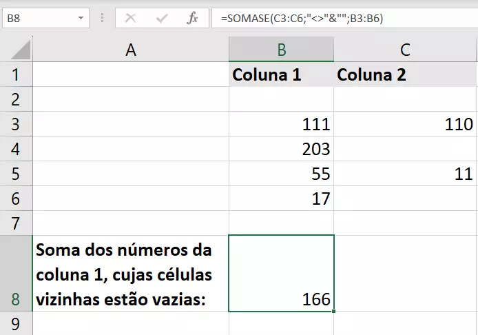 Símbolo diferente do Excel combinado à função SOMASE