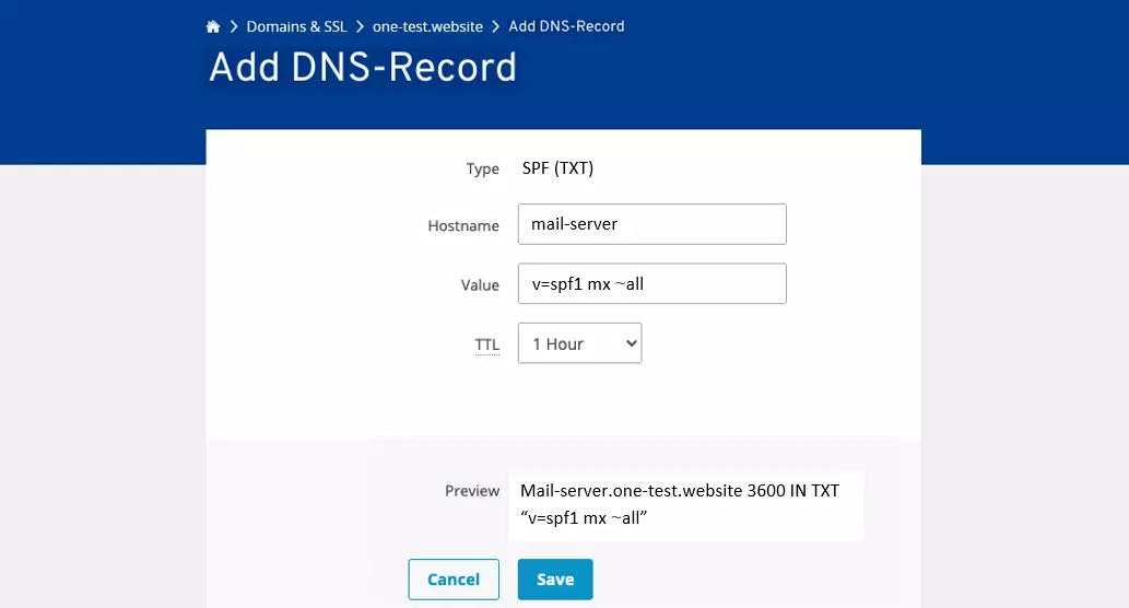 IONOS Cloud Panel: adicionar registro DNS