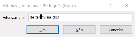 Exemplo de hifenização manual no Word