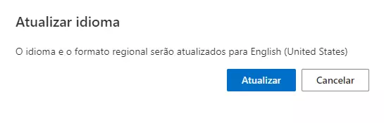 Janela de confirmação de novo idioma de exibição no Word