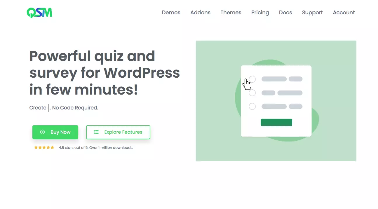 Captura de tela do site oficial do plugin de pesquisa WordPress Quiz and Survey Master