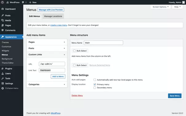 Defina um link individual para o painel WordPress