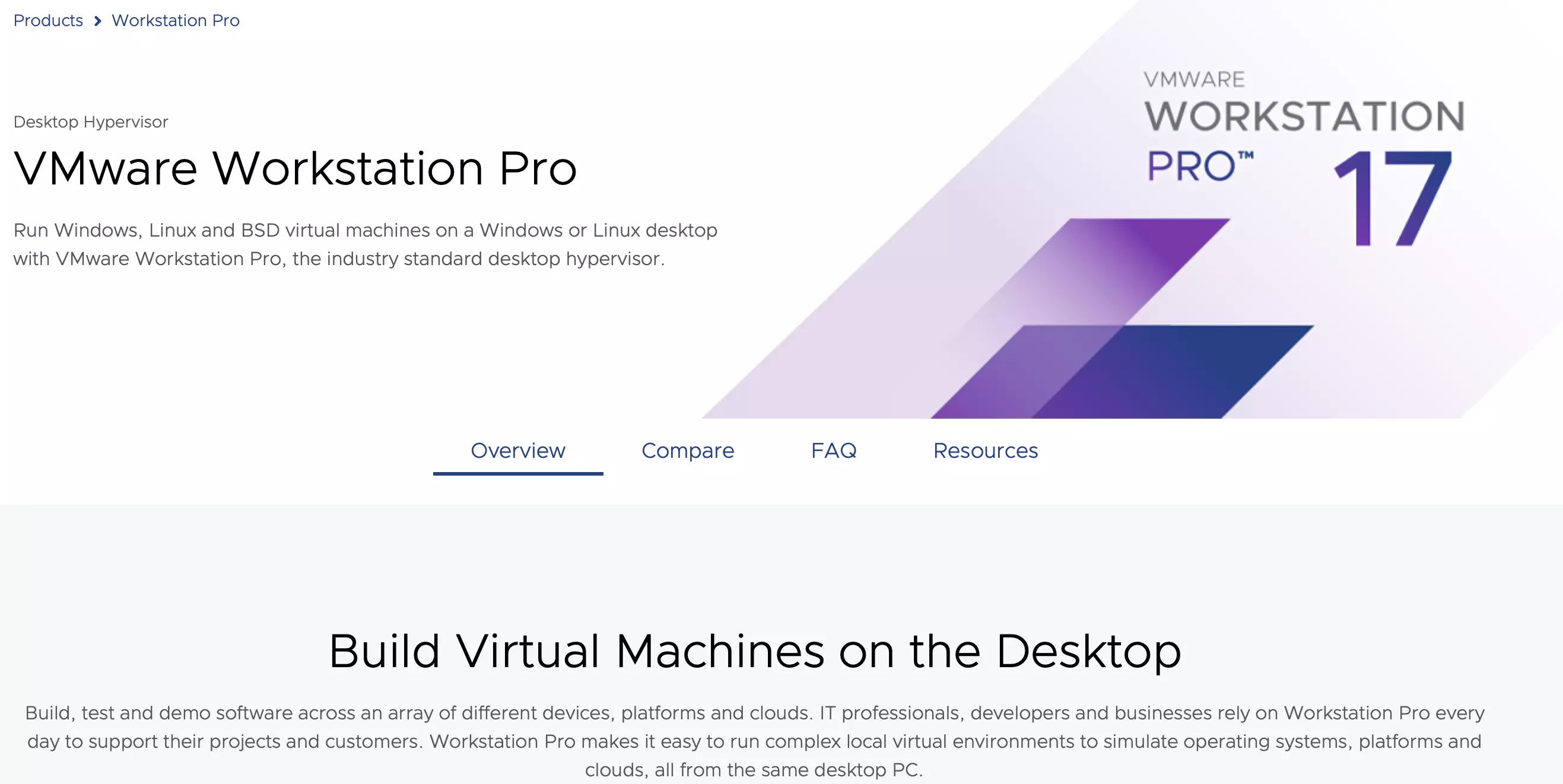 Captura de tela do software de virtualização VMWare Workstation Pro