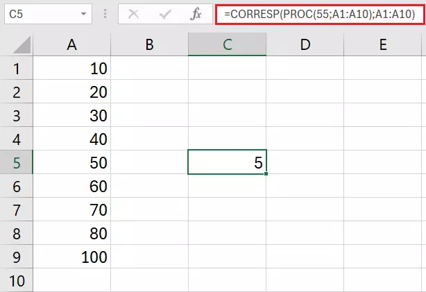 Função PROC do Excel combinada à função CORRESP