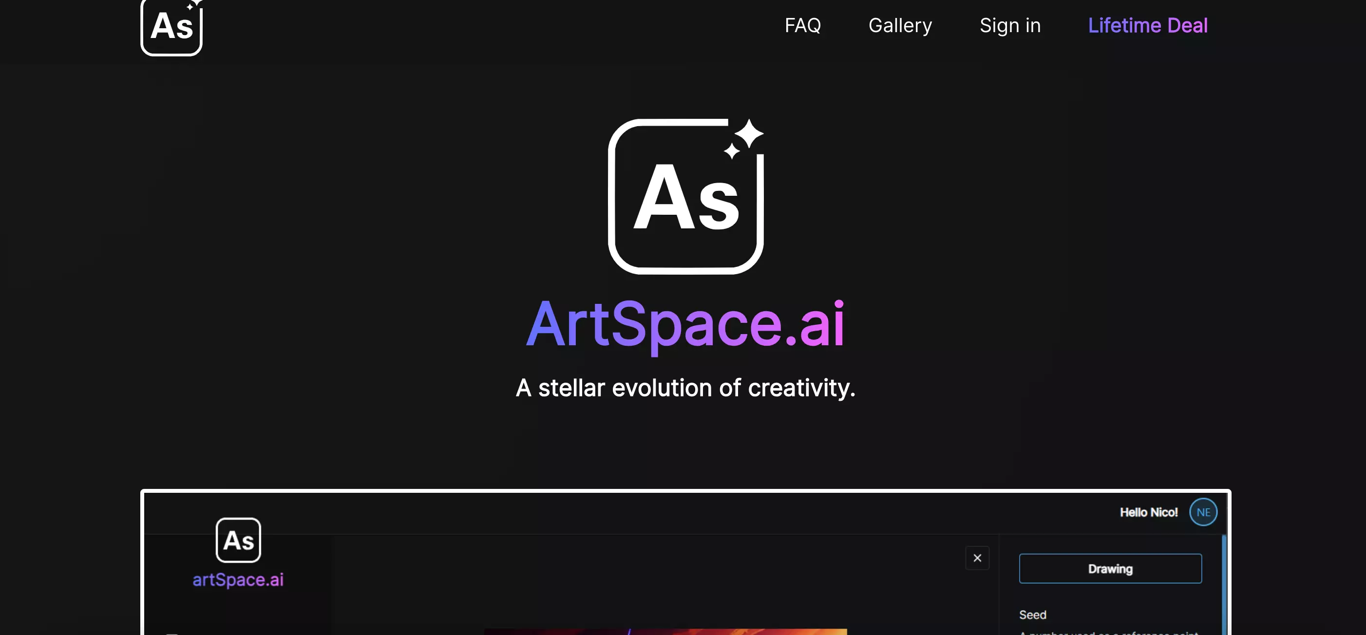 Captura de tela do site ArtSpace.ai