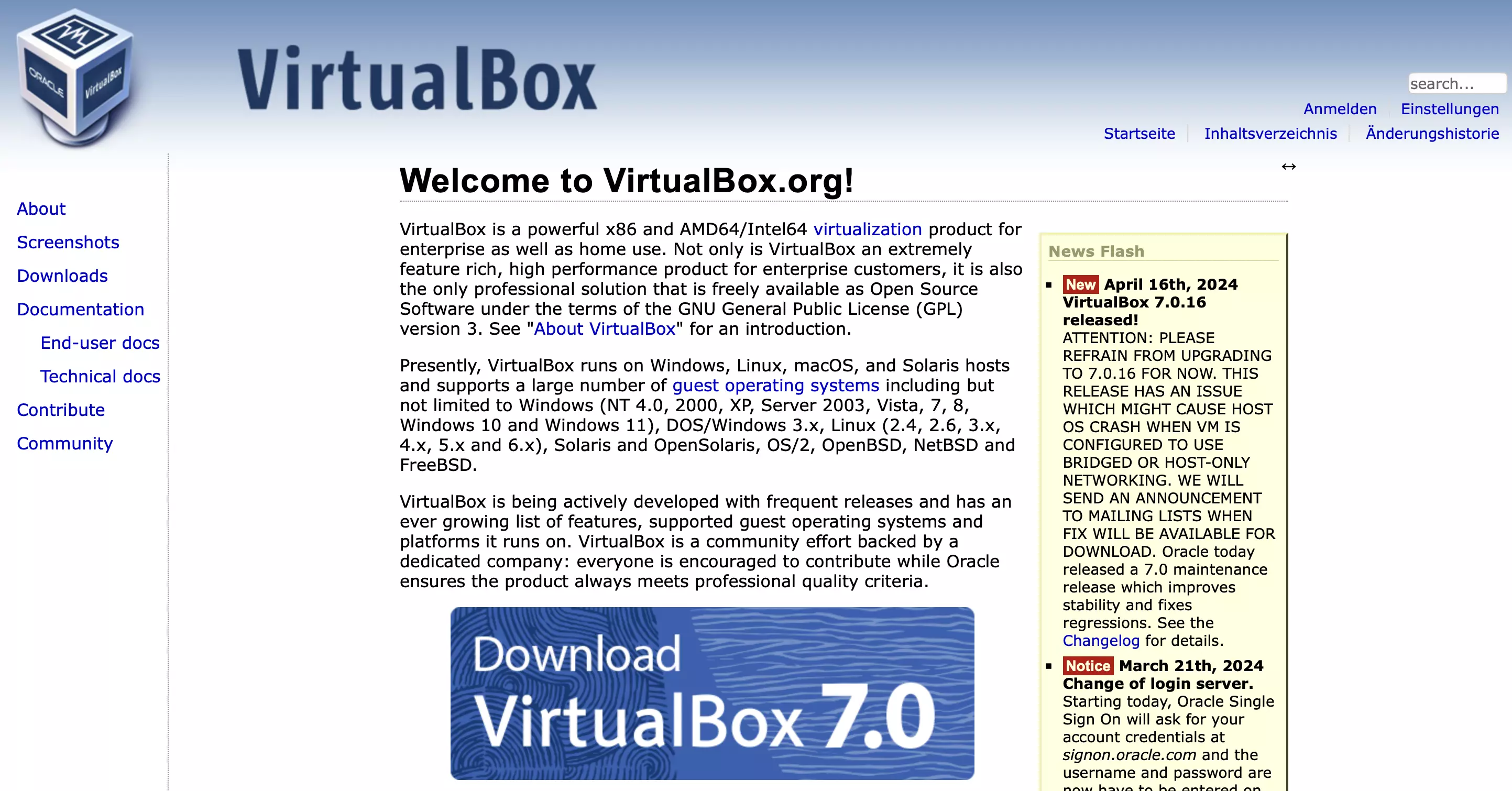 Captura de tela do software de virtualização Virtualbox