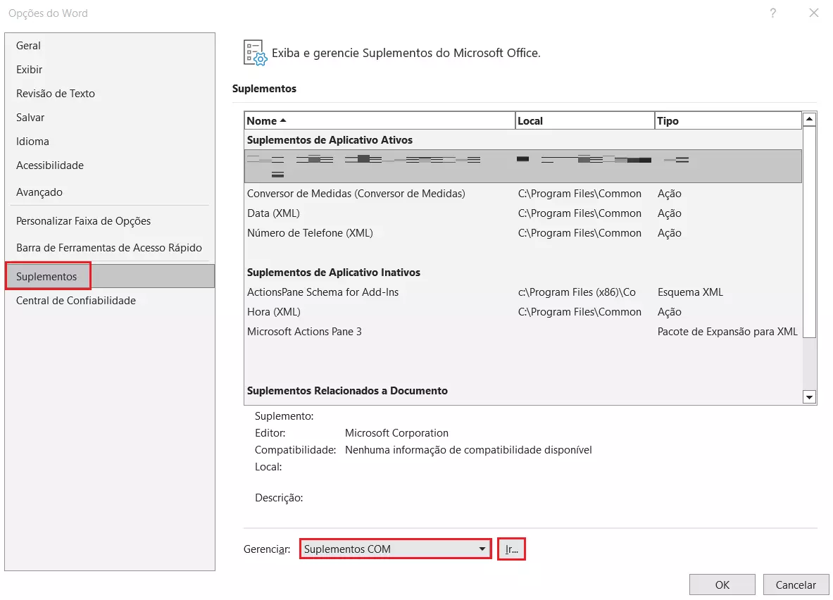 Se o Word não abre, tente desativar seus suplementos