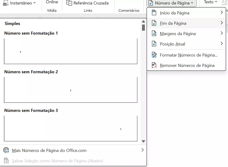 O Word permite a numeração de páginas a partir da página 2