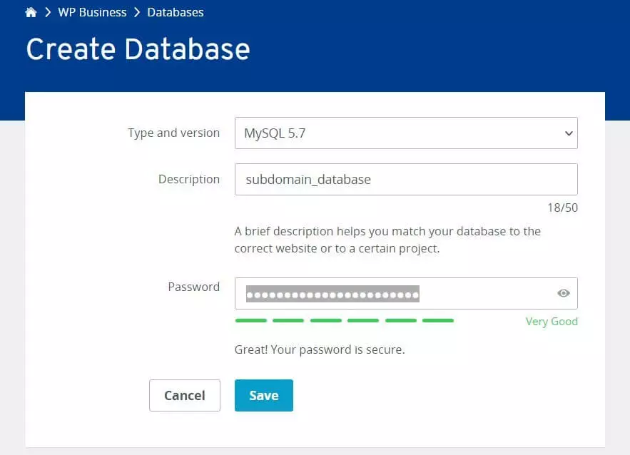 Criação de banco de dados pelo IONOS Cloud Panel