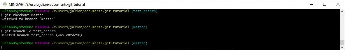 Alternar e remover branches pelo Git-Bash