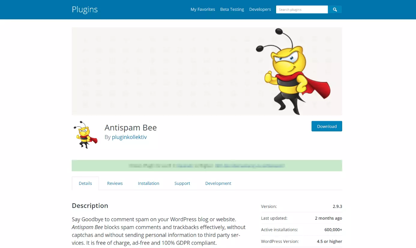 Site do plugin para WordPress Antispam Bee