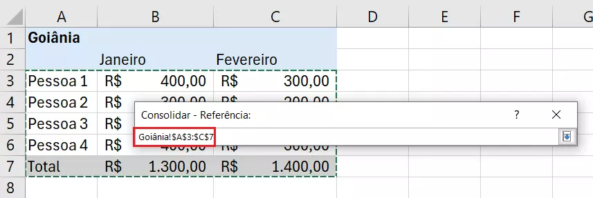 Seleção de dados a serem mesclados em nova planilha do Excel