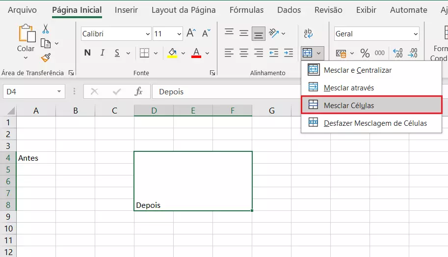 Mesclar células no Excel