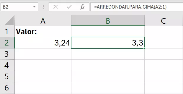 Fórmula arredondar para cima do Excel configura a exibição de um dígito após a vírgula