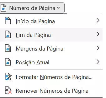 Menu “Número de Página” no Word