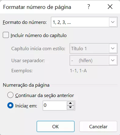 Menu “Formatar número de página” no Word