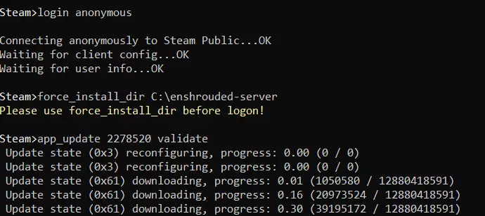 Instalação do Enshrouded server pelo SteamCMD