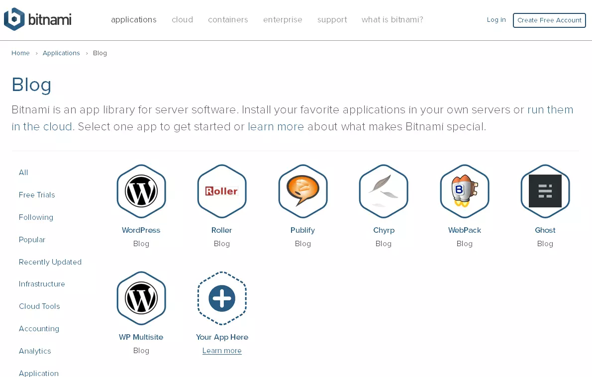 O portal Bitnami permite a criação de diferentes blogs localmente