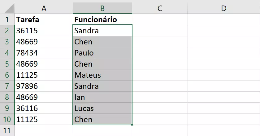 Seleção de células para encontrar valores duplicados no Excel