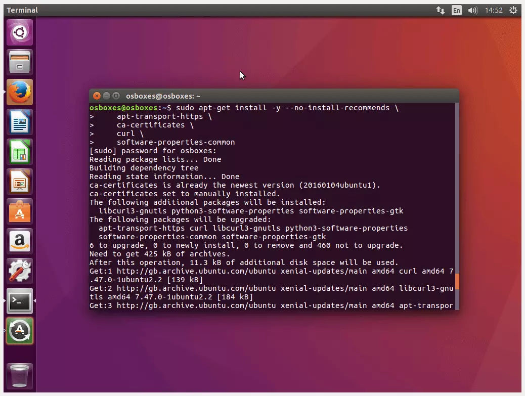 Instalação do pacote de configuração pelo terminal do Ubuntu