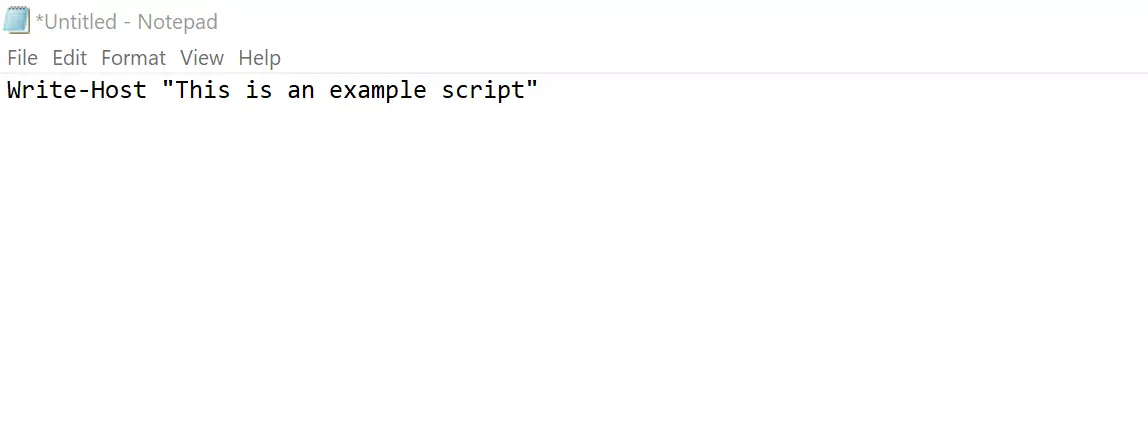 Captura de tela do Bloco de Notas da Microsoft contento um exemplo de script