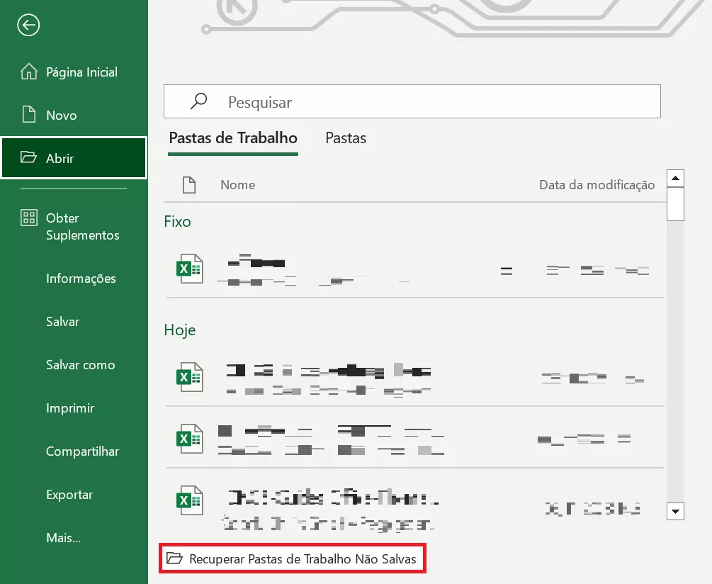 Caminho para recuperar documento Excel não salvo