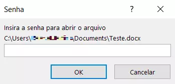 Campo exige senha para abrir arquivo do Word protegido